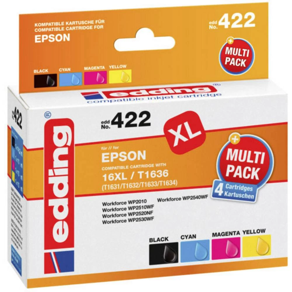 Edding Patrona tinte Kompatibilan 4-dijelno pakiranje Crna, cijan, magenta, žuta 18-422 18-422 slika