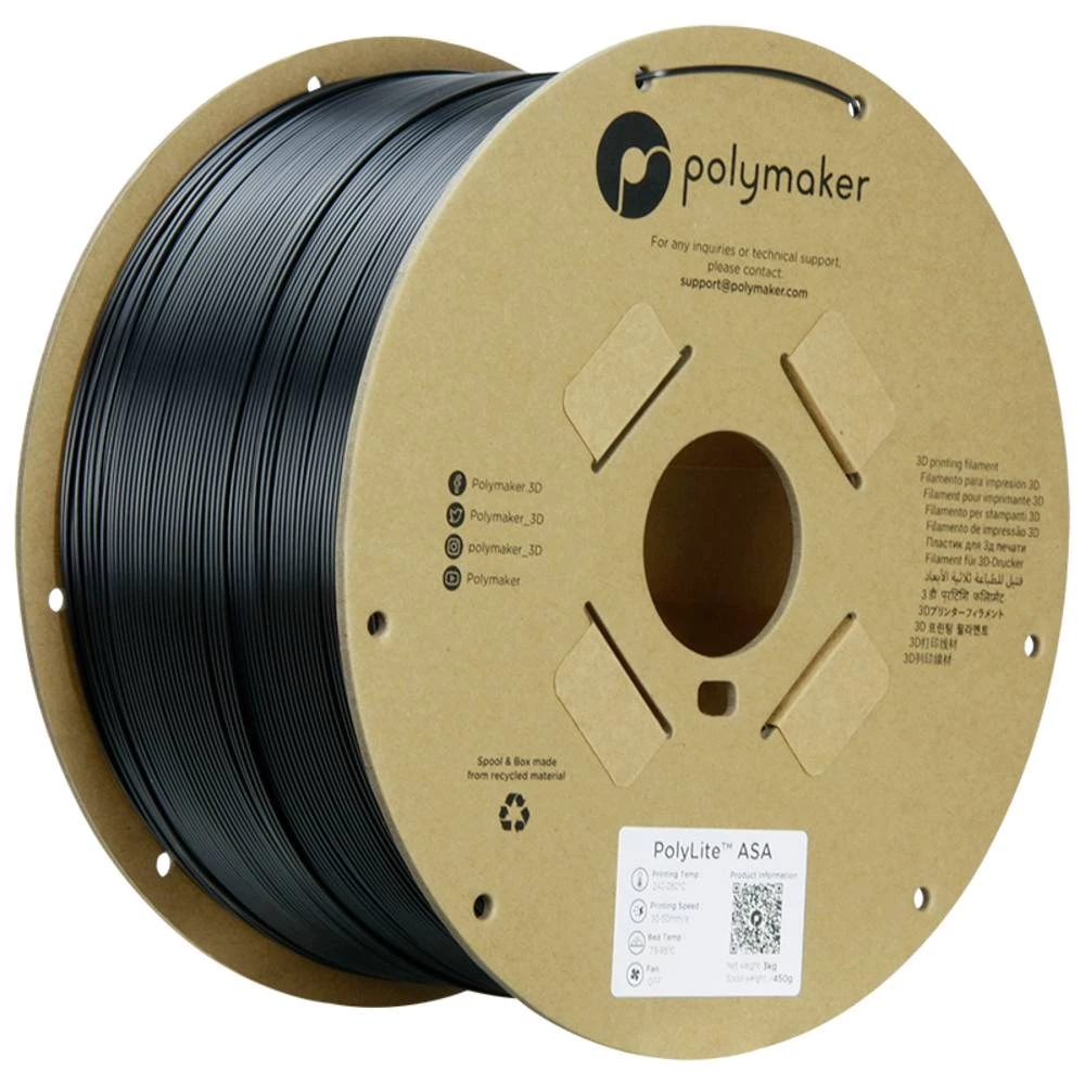 Polymaker PF01020 3D pisač filament ASA UV otporan, zaštićen od atmosferskih utjecaja 1.75 mm 3 kg crna PolyLite™ 1 St. slika