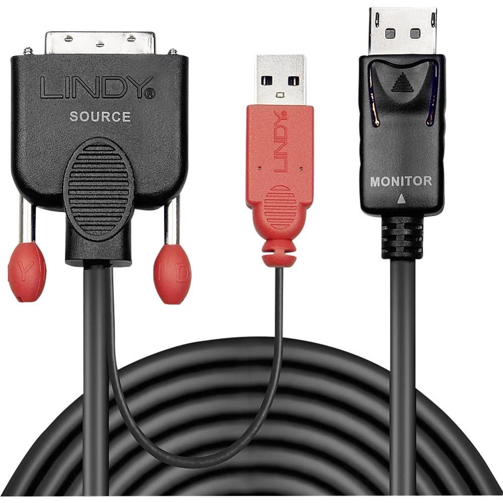 LINDY DVI / DisplayPort adapterski kabel DVI-D 18+1-polni utikač, DisplayPort utikač 5.00 m crna 41979  DVI kabel slika