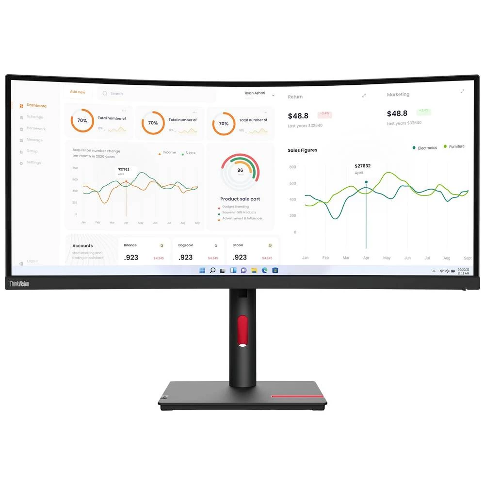 Lenovo ThinkVision T34w-30 LED zaslon Energetska učinkovitost 2021 F (A - G) 86.4 cm (34 palac) 3440 x 1440 piksel 21:9 slika