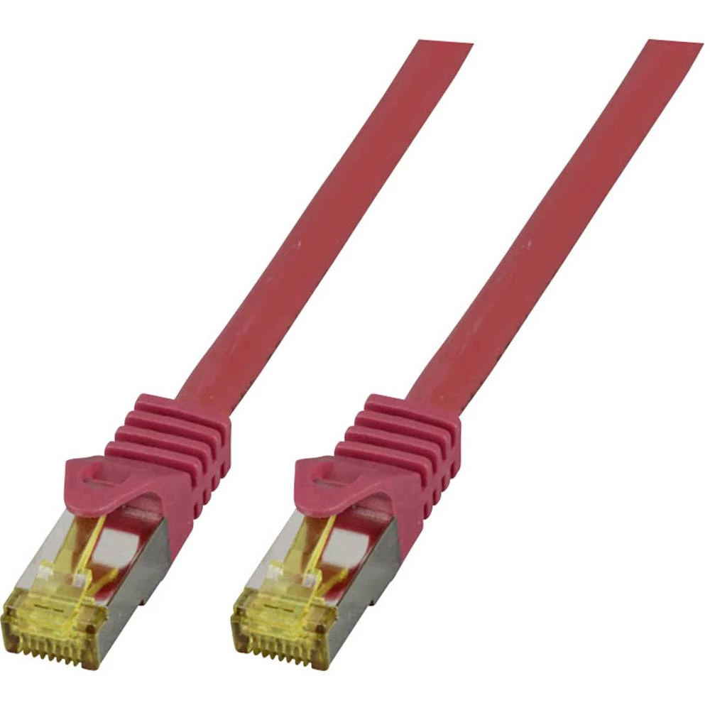 LAN (RJ45) Mreža Priključni kabel CAT 6a (sirovi kabel CAT 7) S/FTP 10 m Crvena Vatrostalan, Bez halogena, sa zaštitom za nosić, slika