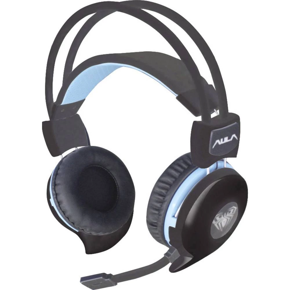 Igraće naglavne slušalice sa mikrofonom 3,5 mm priključak Sa vrpcom AULA Succubus Preko ušiju Crna, Plava boja slika
