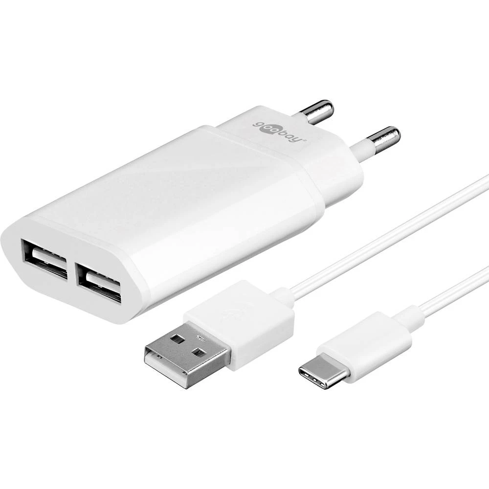 Goobay Slim 45848 USB punjač Utičnica Izlazna struja maks. 2400 mA 2 x Ženski konektor USB 2.0 tipa A, Muški konektor USB-C slika