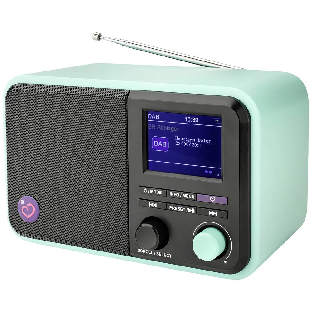 Dual BR Schlager desktop radio DAB+ (1012), DAB (1013), UKW (1014) DAB+, USB, AUX, Bluetooth®  mogućnost punjenja crna, zelena slika