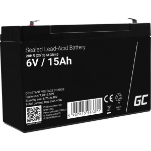 Green Cell  AGM40 olovni akumulator 6 V 15 Ah olovno-koprenasti (Š x V x D) 151 x 100 x 94 mm plosnati priključak 6.35 mm ciklus postojanosti, bez održavanja slika