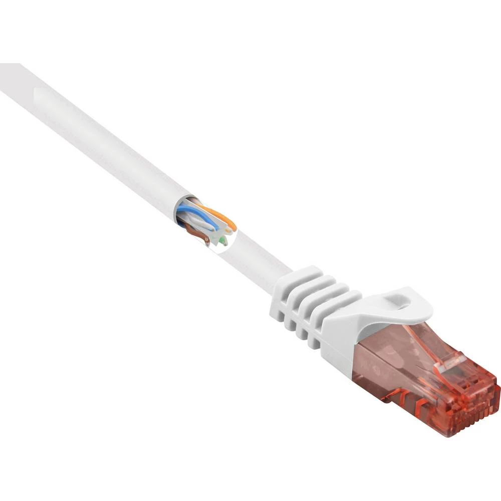 LAN (RJ45) Mreža Priključni kabel CAT 6 U/UTP 2.00 m Bijela sa zaštitom za nosić, Bez halogena Basetech slika