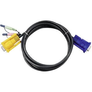 KVM Priključni kabel [1x Muški konektor VGA, 3,5 mm banana utikač - 1x Ženski konektor VGA, 3,5 mm banana utikač] 3 m Crna ATEN slika
