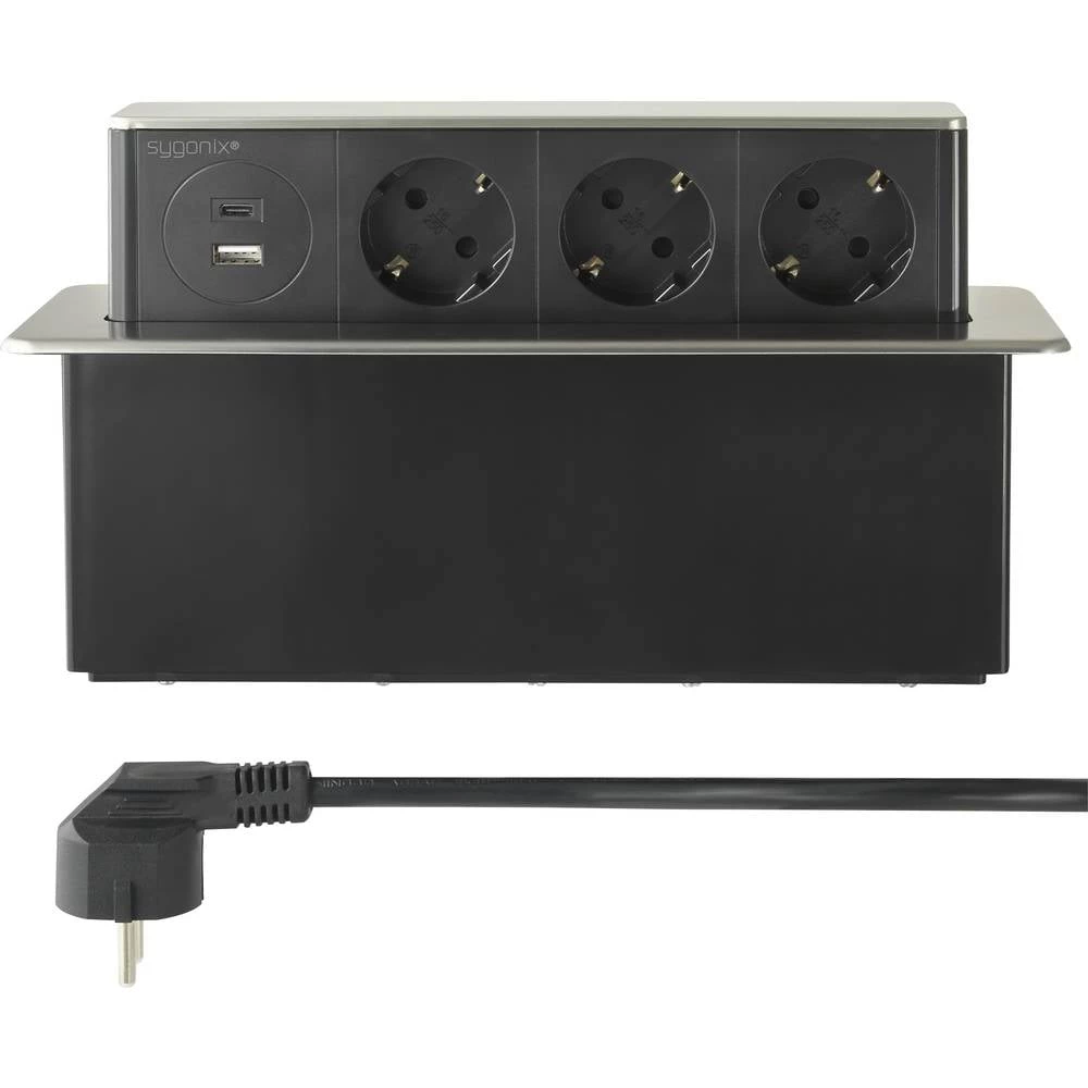 Sygonix SY-4780158 ugradbena letva s utičnicama  plemeniti čelik, crna utičnica 1 St. slika