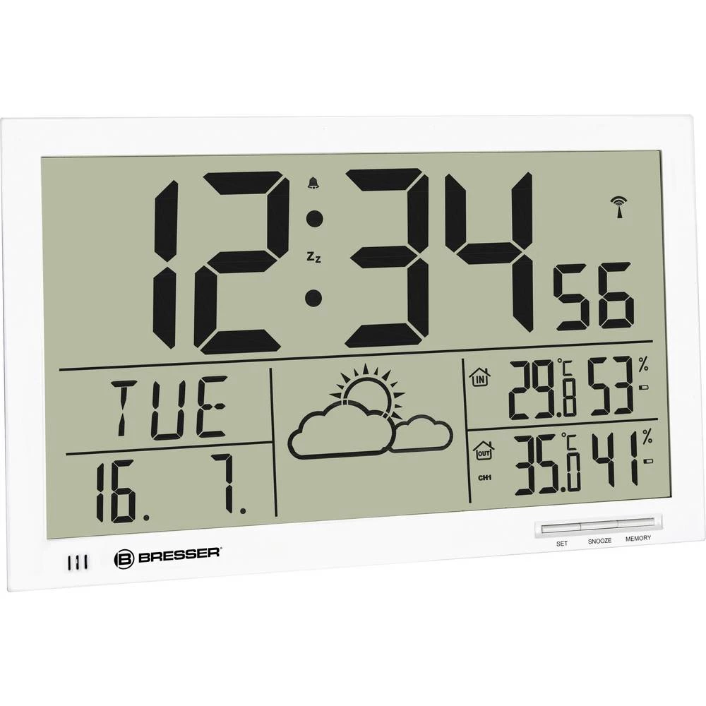 Bresser Optik 7001800GYE000 radijski zidni sat 27 mm x 229 mm x 369 mm bijela veliki zaslon, vremenska prognoza (12-24 h) slika