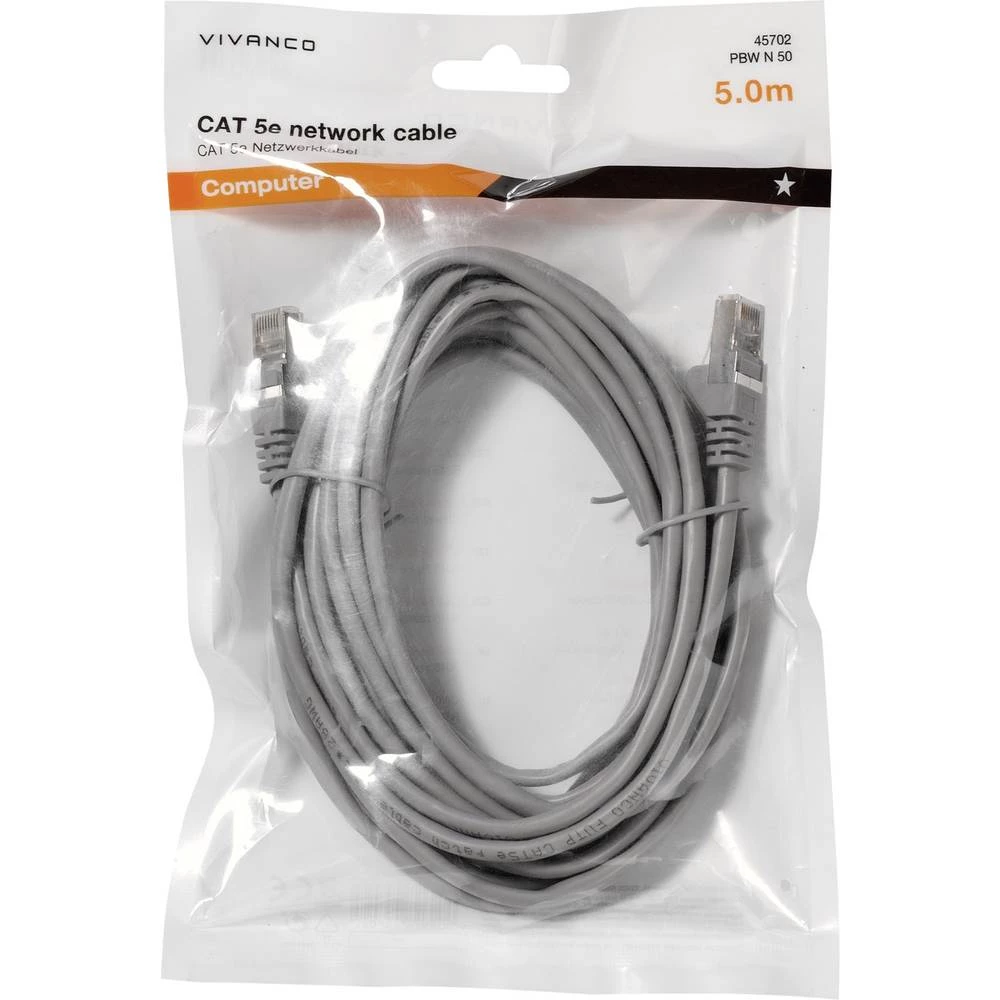 LAN (RJ45) Mreža Kabel CAT 5e 5.0 m Siva Vivanco slika