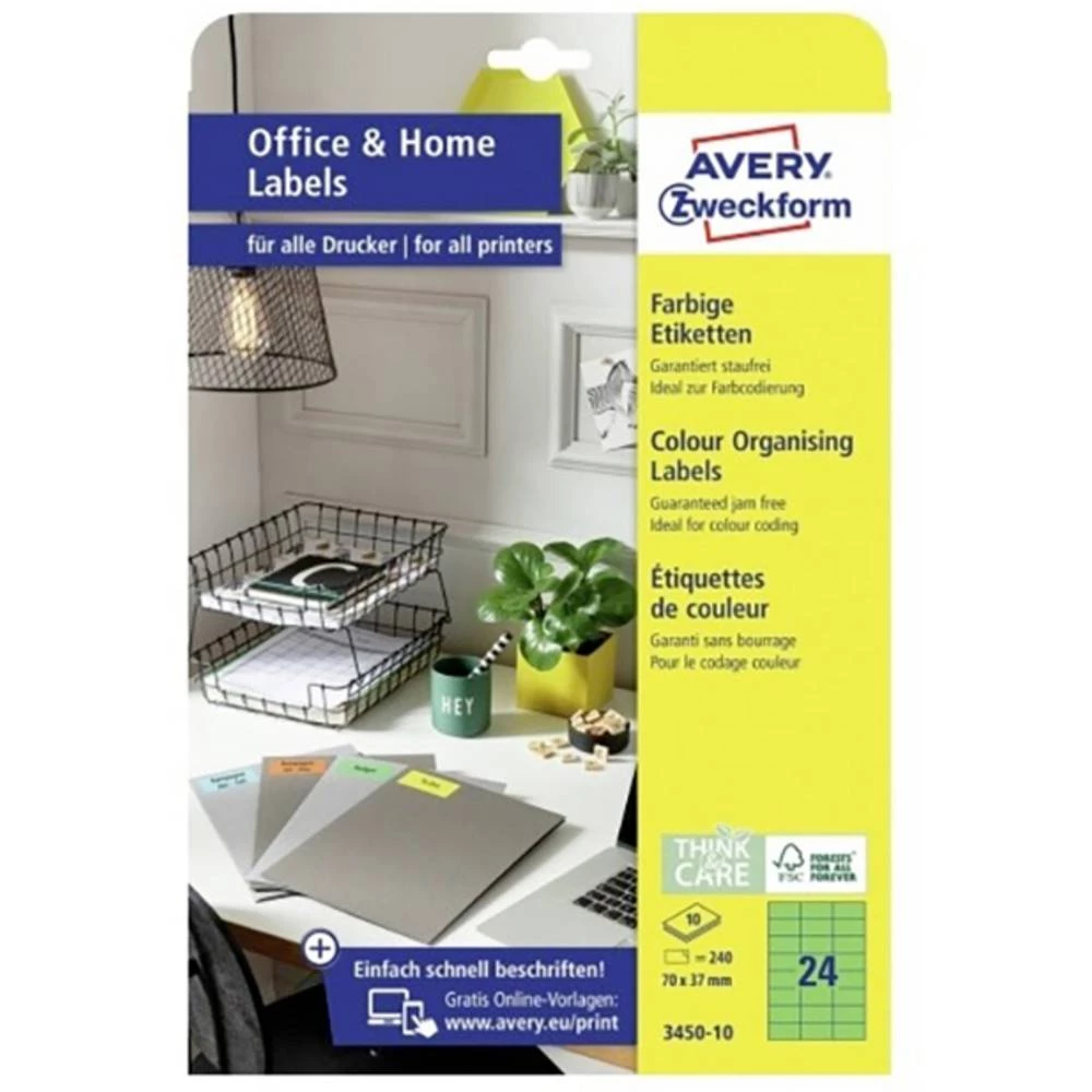 Avery-Zweckform 3450-10 etikete 70 x 37 mm papir zelena 240 St. trajno univerzalne naljepnice 10 Blatt slika