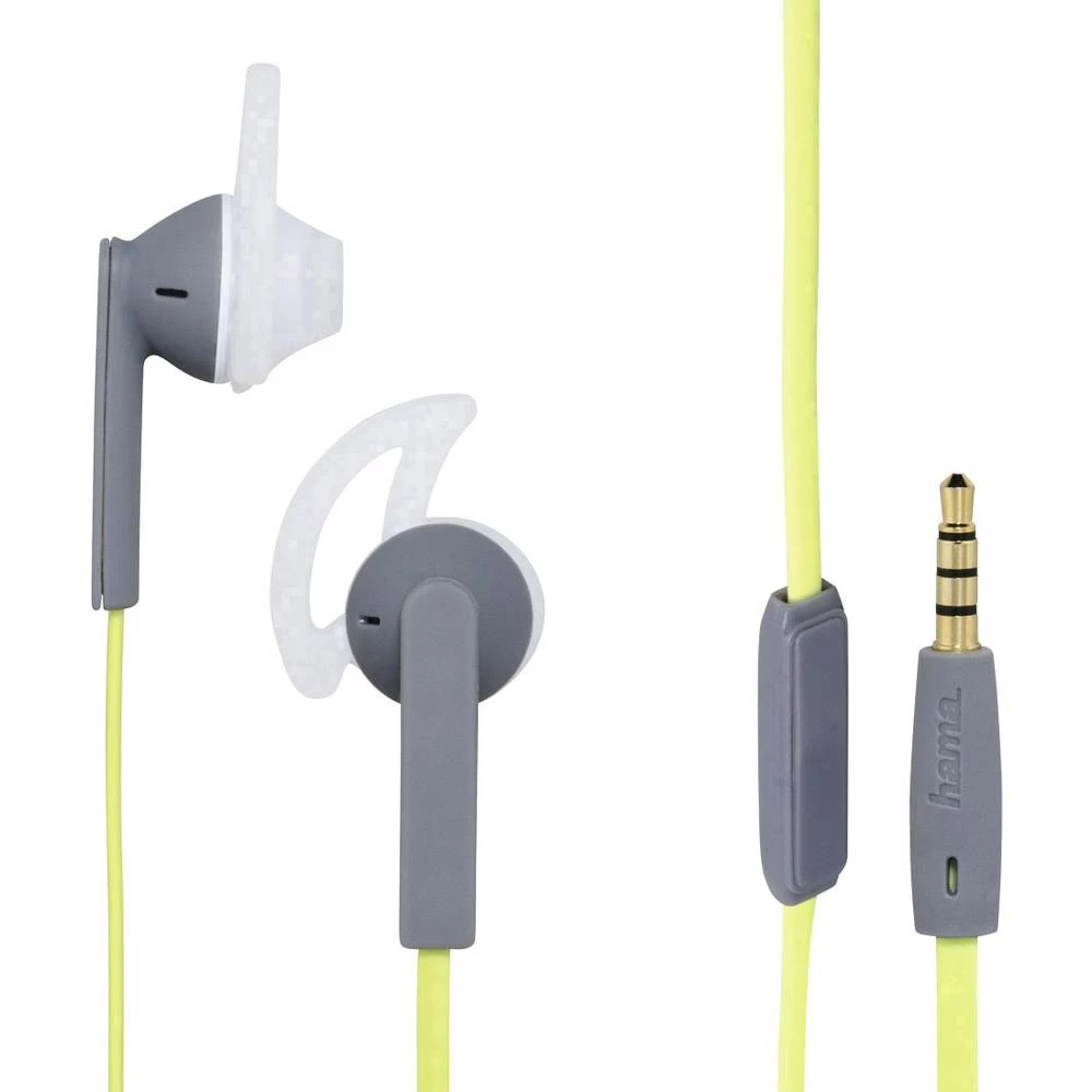 Naglavne slušalice Hama JOY SPORT U ušima Vodootporne, Otporne na znojenje, Slušalice s mikrofonom Žuta, Siva slika