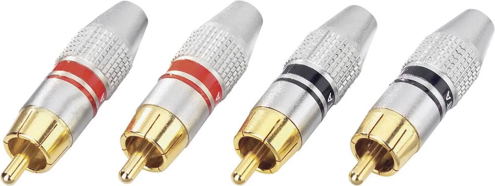 RCA utični konektor, ravan Broj igala: 2 crvena, Crni 4 komada slika