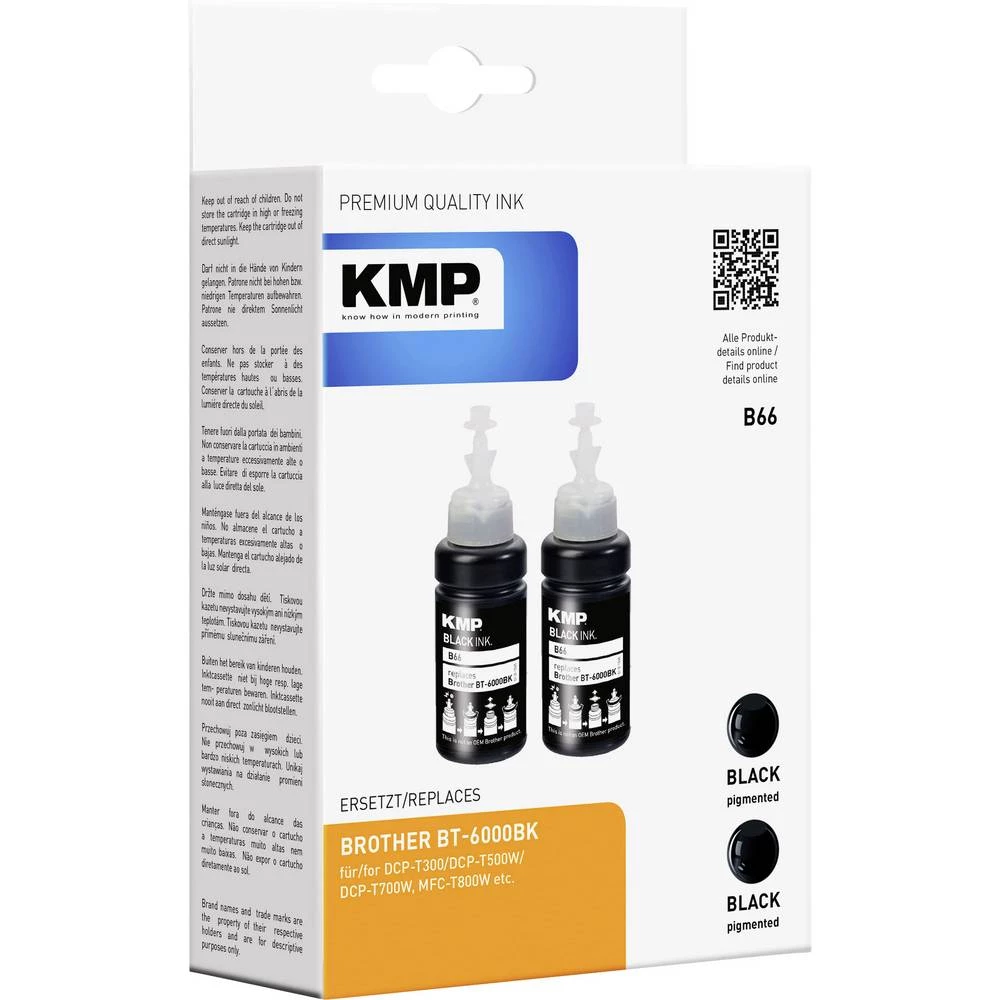 KMP tinta za punjenje zamijena Brother BT-6000, BT6000BK kompatibilan 2-dijelno pakiranje crn 1545,0001 slika