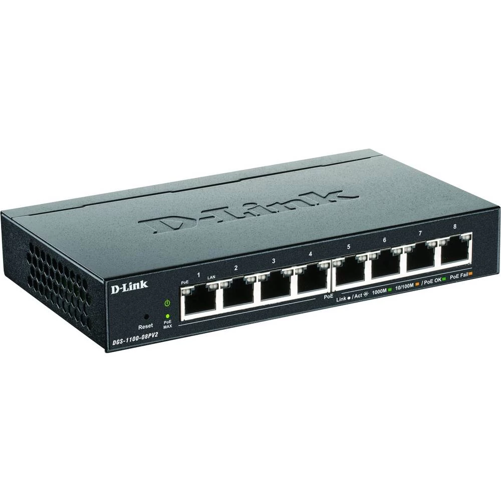 D-Link    DGS-1100-08PV2    mrežni preklopnik    8 ulaza    1 GBit/s    PoE funkcija slika
