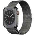 Apple Watch Series 8 GPS + Cellular 45 mm grafitno kućište od nehrđajućeg čelika s grafitnom Milanese petljom Apple Watch Series 8 GPS + Cellular 45 mm kutija od nehrđajućeg čelika grafitna Milanes...