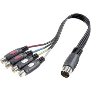 SpeaKa Professional-Činč/DIN priključni audio Y-adapter [1x diodni utikač 5-polni (DIN)/4x činč, ženski], crn slika