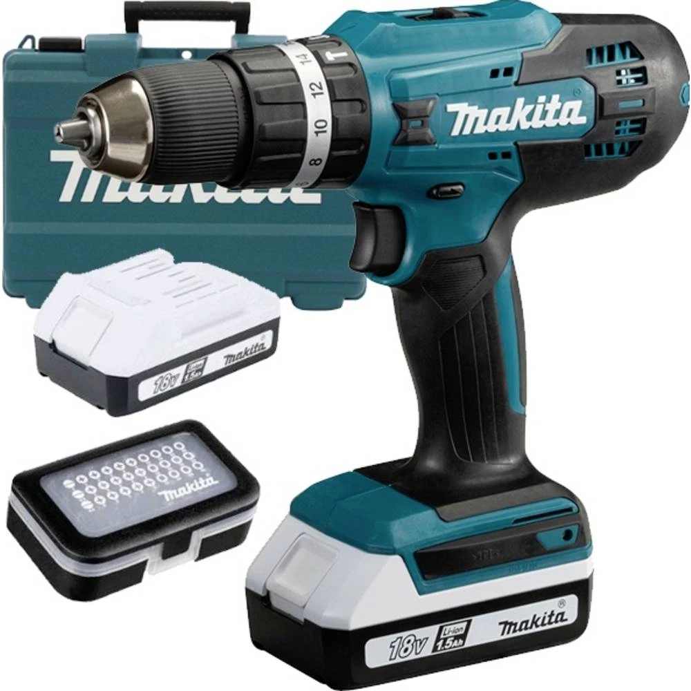 Makita HP488D011 akumulatorski čekić 18 V 1.5 Ah Li-Ion uklj. 2 akumulatora, uklj. punjač, uklj. kofer, uklj. oprema slika