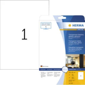 Herma 8020 Etikete (A4) 210 x 297 mm Osvjetljavajući film Prozirna 25 ST Trajno Vrsta naljepnice slika