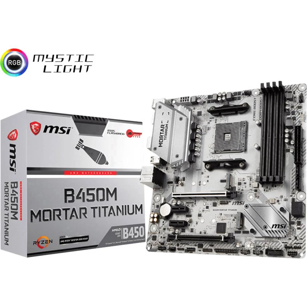 Matična ploča MSI Gaming B450M Mortar Titanium Baza AMD AM4 Faktor oblika Micro-ATX Set čipova matične ploče AMD&reg; B450 slika