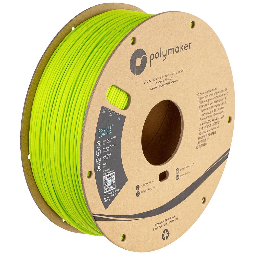 Polymaker PA08008 6938936702177 3D pisač filament LW-PLA mat, niska gustoća 1.75 mm 800 g jarko-zelena PolyLite™ kom. slika