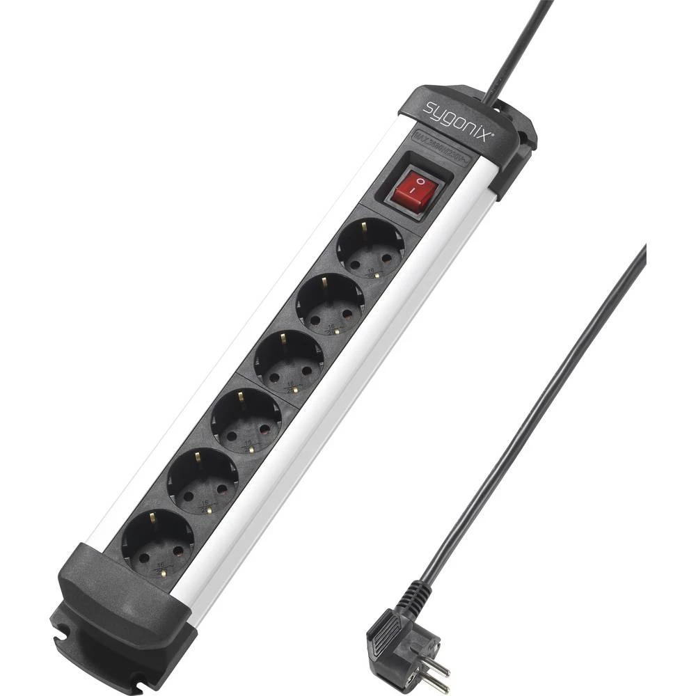 Sygonix SY-4538260 razdjelna letva s prekidačem crna, srebrna utičnica 1 St. slika