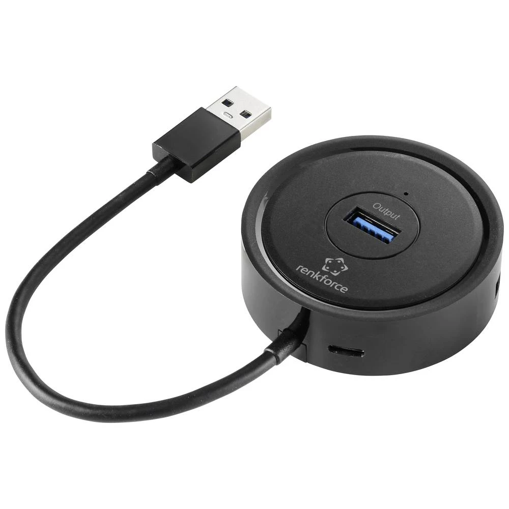 Renkforce RF-HUB-111 4-u-1 USB 3.2 hub, 5 Gbps, 1 USB-A utikač, 4 USB-A utičnice Renkforce RF-HUB-111 4 ulaza USB 3.2 Gen 1 hub (USB 3.0)  crna slika