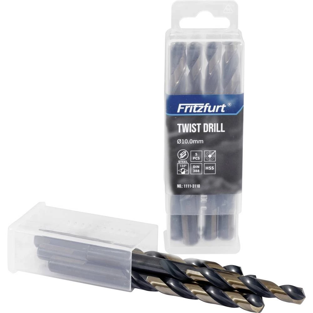 FRITZFURT 1111-3110 HSS-G metal-spiralno svrdlo 5-dijelni 10 mm Ukupna dužina 133 mm otporan na koroziju DIN 338 trojeda slika
