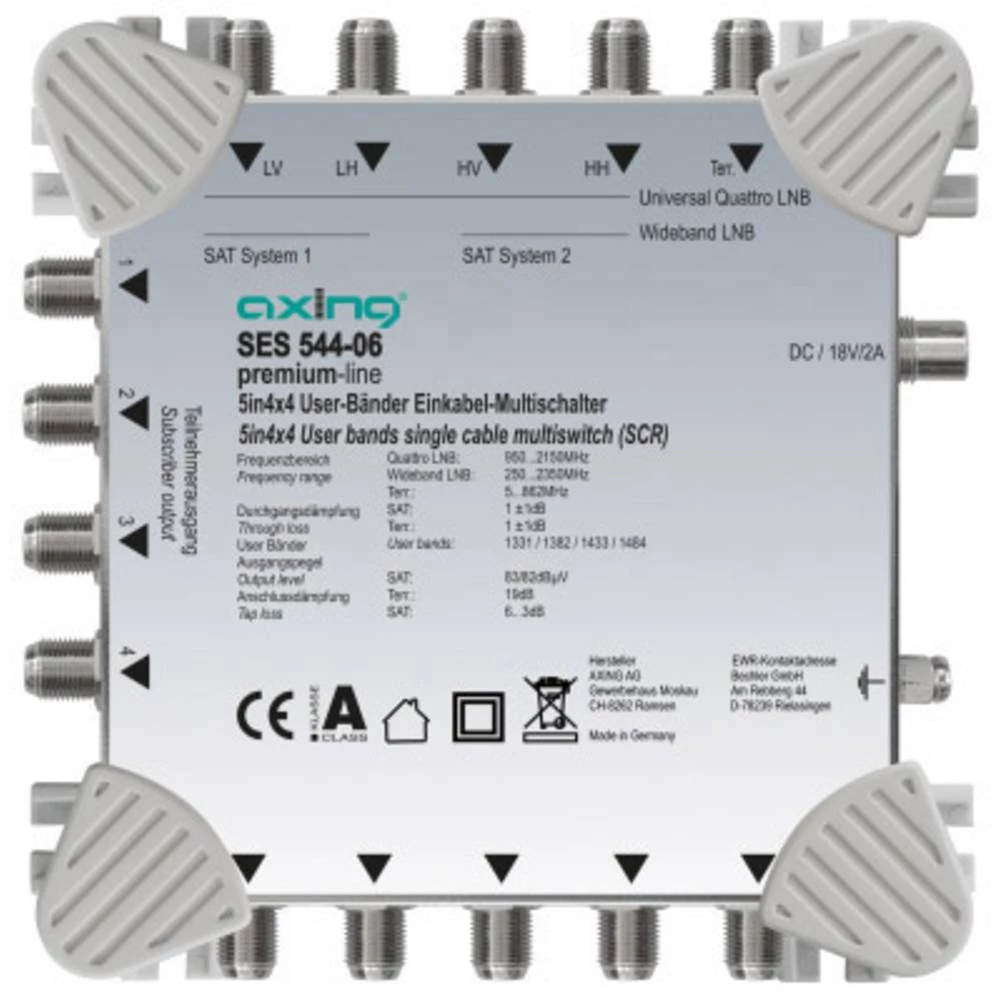 Satelitski multiprekidač Unicable Axing SES 544-06 Ulazi: 5 (4 Sat/1 zemaljske) Broj sudionika: 4 slika
