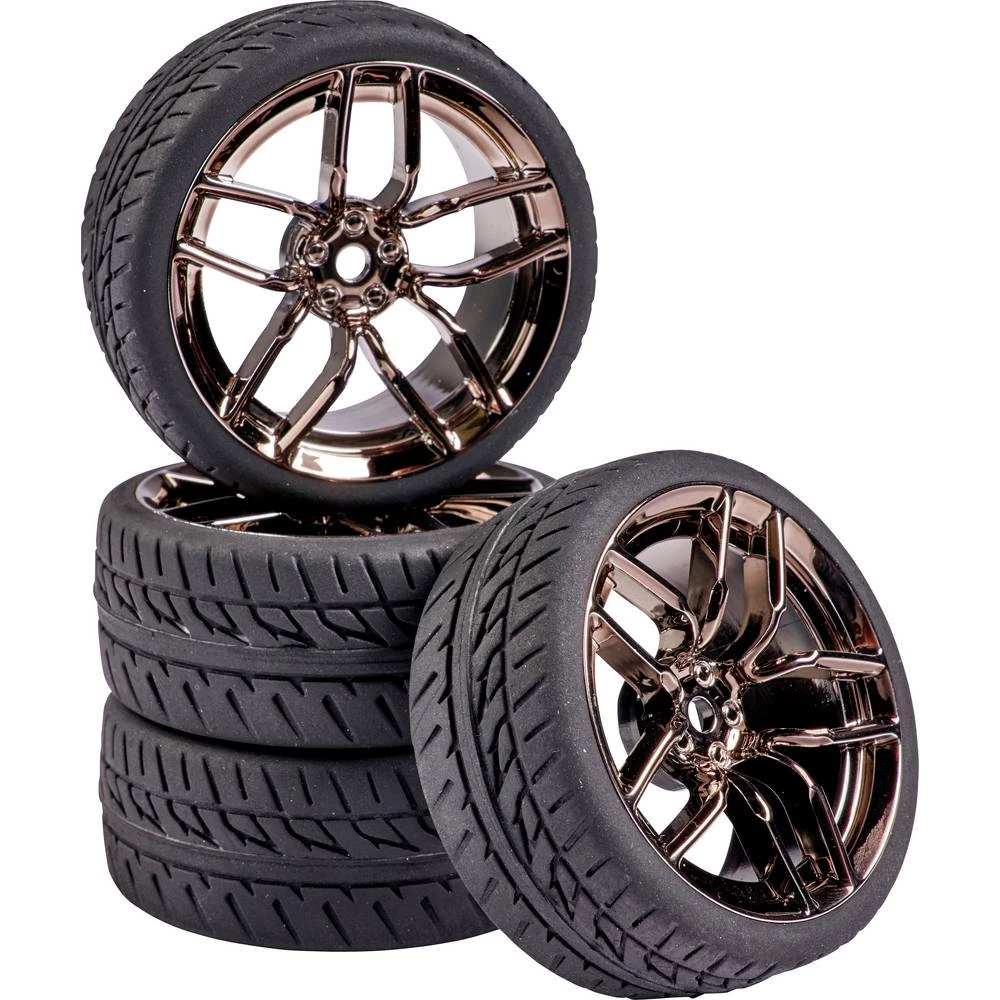 Carson Modellsport 1:10 cestovni model kompletni kotači cestovni profil 10 krakova boja dima, krom boja 4 St. slika