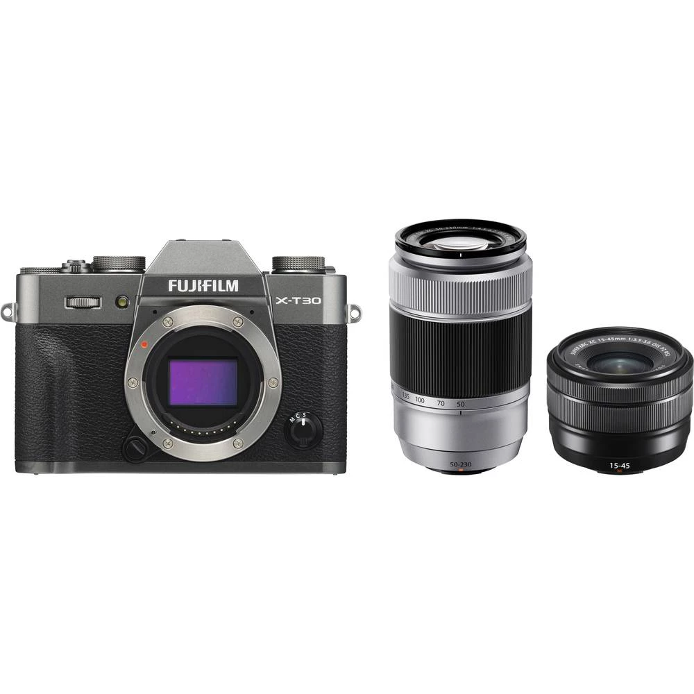 Sistemska kamera Fujifilm X-T30 XC 15-45 mm + XC 50-230 mm 26.1 MPix Antracitna boja Zaslon osjetljiv na dodir, Elektroničko tra slika