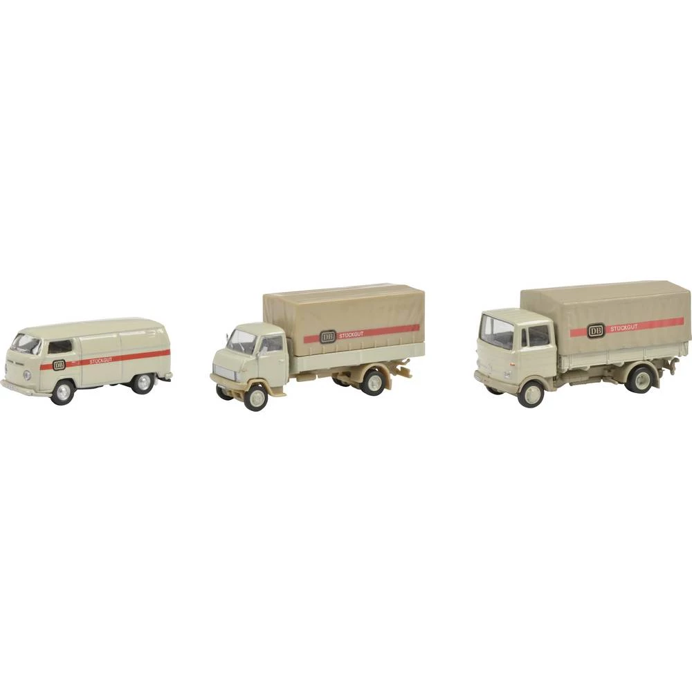 Schuco 452655300 h0 Mercedes Benz, Volkswagen, Hanomag Komplet od 3 DB generalnog tereta MB L322, Hanomag F55, VW T2 slika