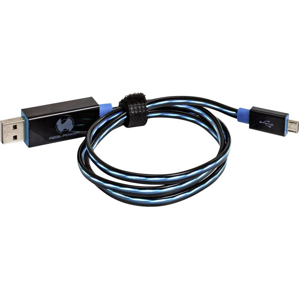 RealPower USB kabel USB 2.0 USB-A utikač, USB-Micro-B utikač 75.00 cm plava boja s led slika