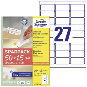 Avery-Zweckform L4737REV-65 univerzalne naljepnice 63.5 x 29.6 mm papir bijela 65 list ponovno ljepljenje tintni pisač, slika