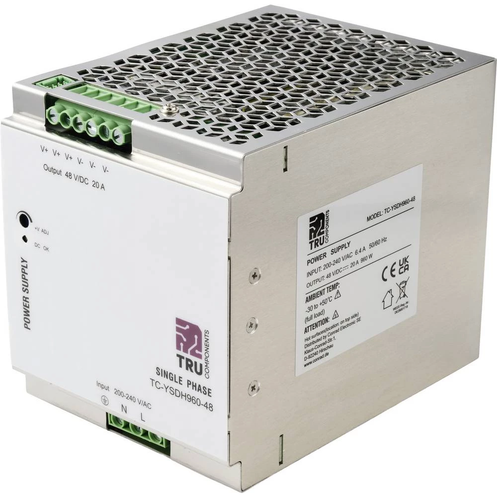 TRU COMPONENTS TC-13850172 DIN-napajanje (DIN-letva) Potrošnja (standby) 7 W 48 V/DC 20 A 960 W Broj izlaza:1 x Content slika