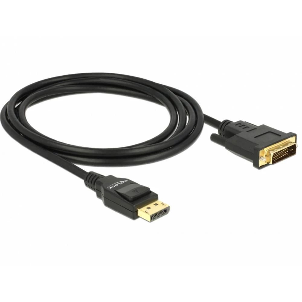 Delock DisplayPort / DVI priključni kabel DisplayPort utikač, DVI-D 24+1-polni utikač 2 m crna 85313 pozlaćeni kontakti, slika