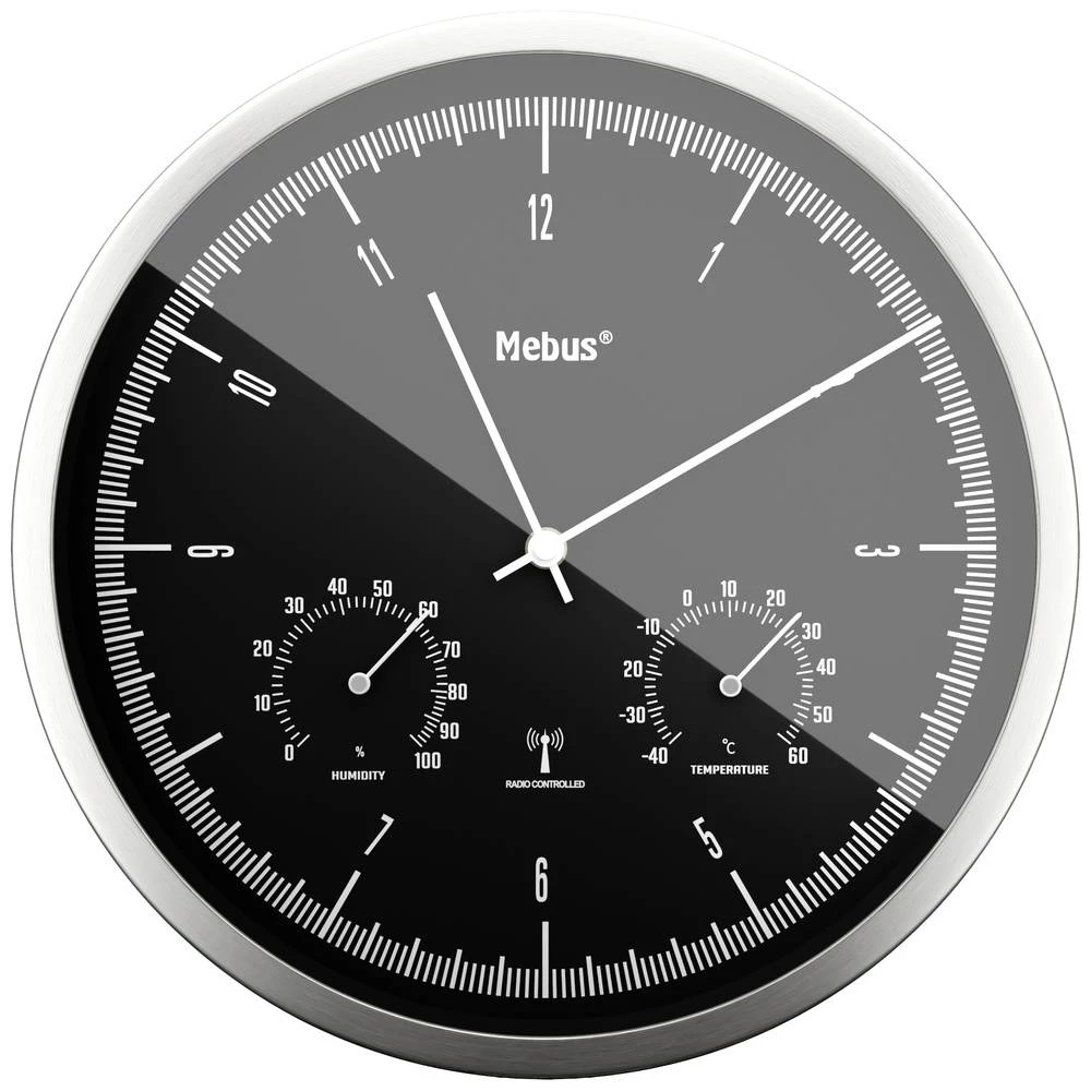 Mebus 19777 radijski zidni sat 25 cm x 5 cm srebrna tihi rad slika