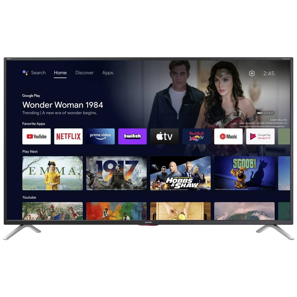 Sharp 55EL4EA LED-TV 139 cm 55 palac Energetska učinkovitost 2021 G (A - G) DVB-T2, dvb-c, dvb-s, UHD, Smart TV, WLAN crna slika