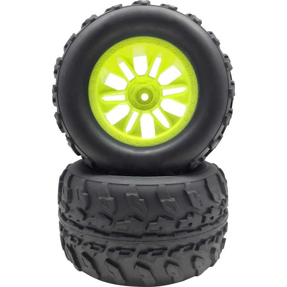 Reely 1:10 monstertruck kompletni kotači offroad v block 6 duplih krakova neonsko-žuta 2 St. slika
