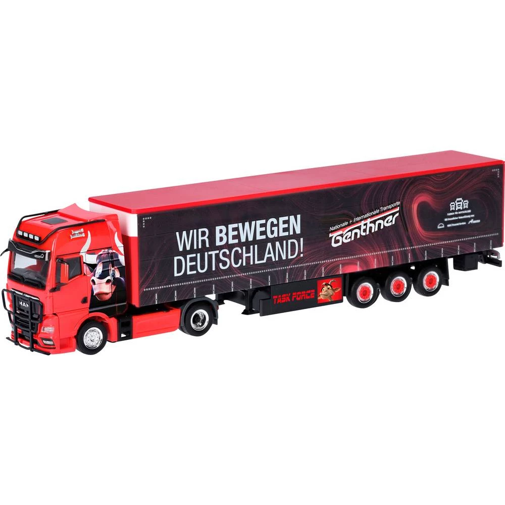Herpa 318075 h0 model kamiona MAN TGX GX poluprikolica sa ceradom "Genthner/We move Germany" (Baden-Württemberg/Oberderd slika