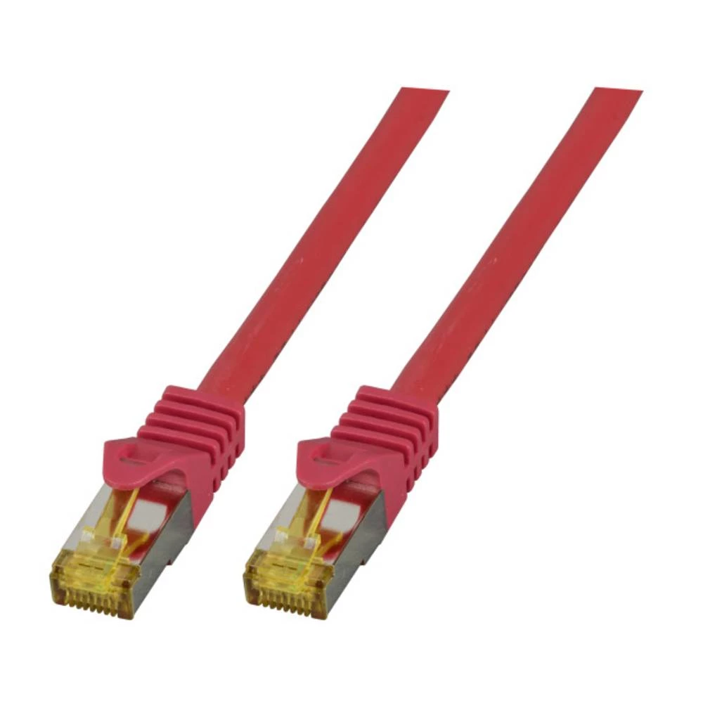 LAN (RJ45) Mreža Priključni kabel CAT 6a (sirovi kabel CAT 7) S/FTP 30 m Crvena Vatrostalan, Bez halogena, sa zaštitom za nosić, slika