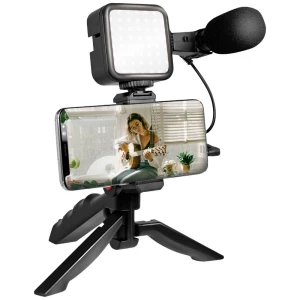Vlogger komplet s LED svjetlom, mikrofonom + stativom, za pametne telefone od 4,7-7&quot,. LogiLink AA0157  držač videozapisa crna slika