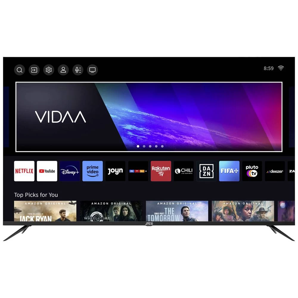 JTC LED-TV 164 cm 65 palac Energetska učinkovitost 2021 F (A - G) DVB-T2, DVB-S2, DVB-C, UHD, Smart TV, WLAN, CI+ crna slika