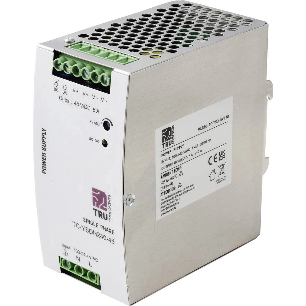 TRU COMPONENTS TC-13850164 DIN-napajanje (DIN-letva) Potrošnja (standby) 7 W 48 V/DC 5 A 240 W Broj izlaza:1 x Content 1 slika
