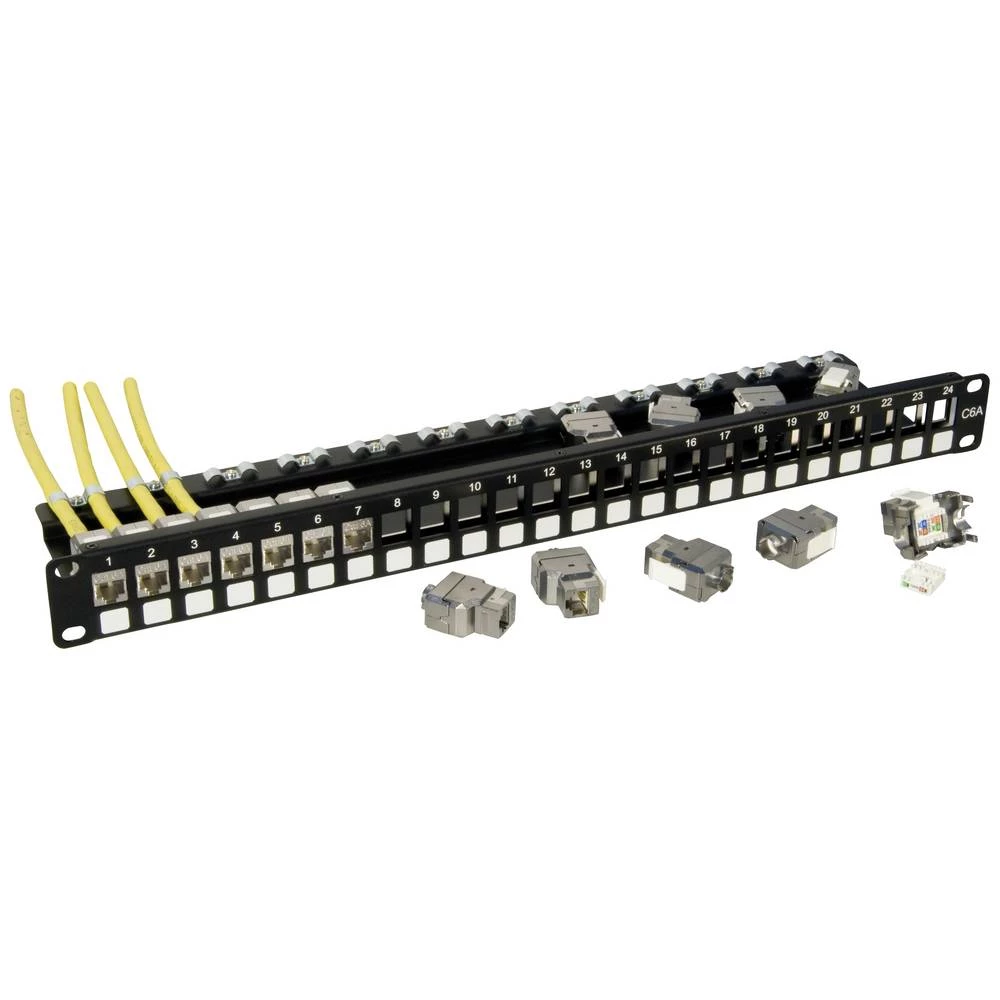 Lindy Cat.6A 10G Premium Patch Panel s 24 x RJ45 STP Keystones LINDY  24 ulaza mreža patch panel cat 6a 1 U slika