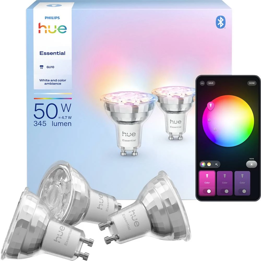 Philips LED žarulja 929004235704 Energetska učinkovitost 2021: F (A - G) Hue Essential White & Col. Amb. GU10 slika