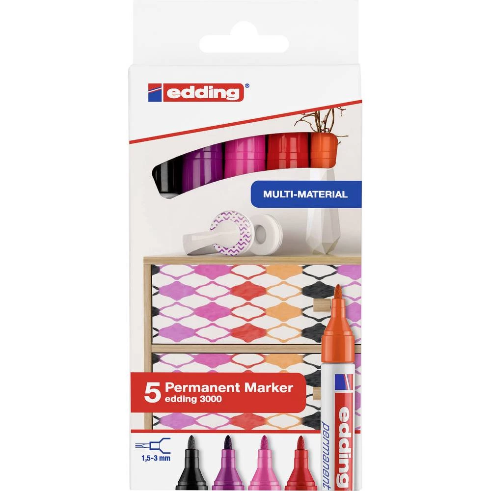Edding e-3000/5 4-3000-5999 trajni marker crna, crvena, narančasta, ružičasta, ljubičasta vodootporno: da slika