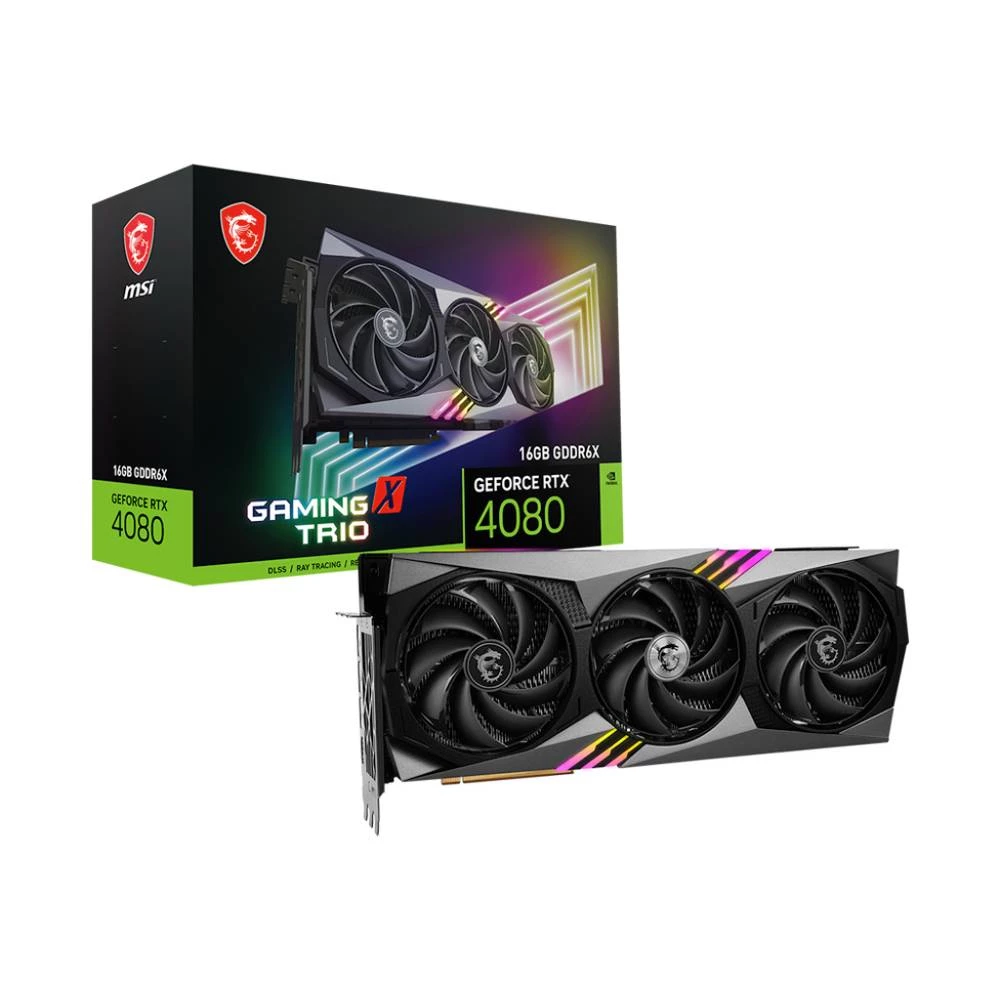 MSI GeForce RTX 4080 16GB GAMING X TRIO, GeForce RTX 4080, 16GB, GDDR6X, 256-bit, 7680 x 4320 piksela, PCI Express 4.0 MSI grafička kartica  RTX 4080  16 GB    PCIe 4.0 x4 slika