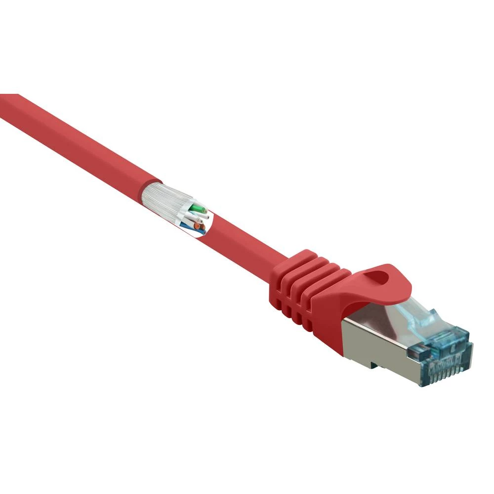 LAN (RJ45) Mreža Priključni kabel CAT 6A S/FTP 0.5 m Crvena sa zaštitom za nosić, Vatrostalan Basetech slika