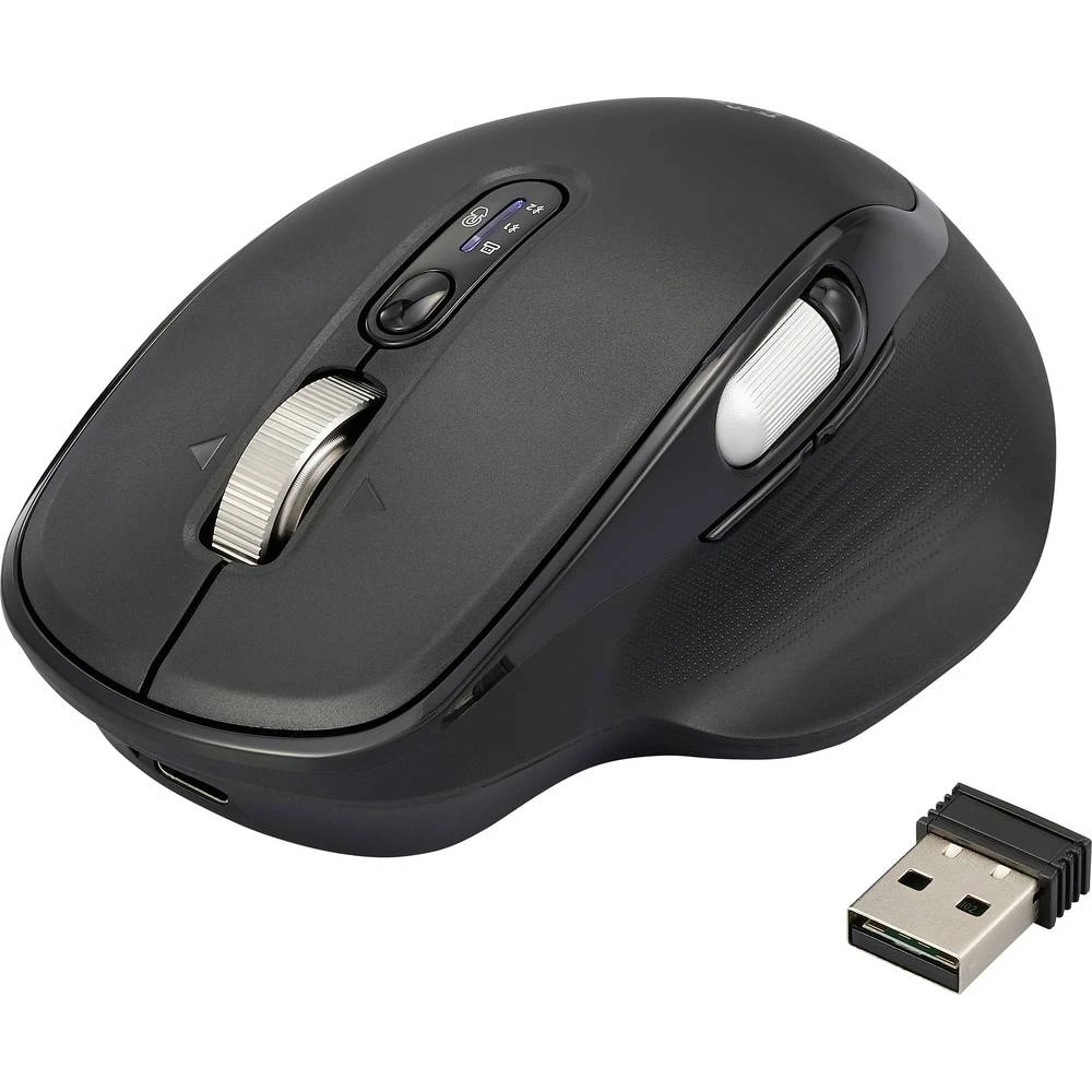 Renkforce RF-WM-220 miš bežično, Bluetooth® Veličina: m/l optički crna 11 Tipke 4800 dpi ergonomski, Easy Switch 3 uređa slika